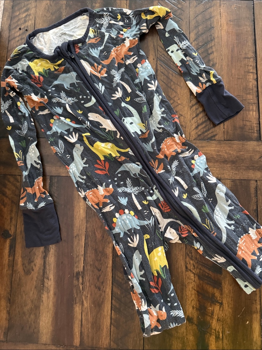 Little Sleepies Dark Gray Dino Print Zip Pajamas - Multicolor Dinosaurs